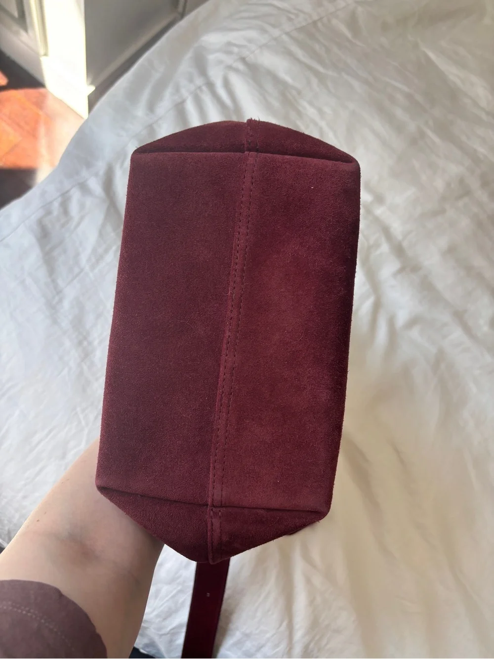 Suede Bucket Shoulder Bag in Burgundy - Picture 7 of 9